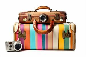 vintage travel suitcases on a white background photo