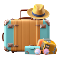 Traveling Suitcase with hat and glasses on transparent background png