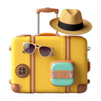 Traveling Suitcase with hat and glasses on transparent background png