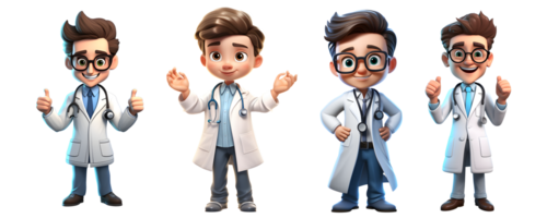 3D Cartoon doctor character on transparent background png