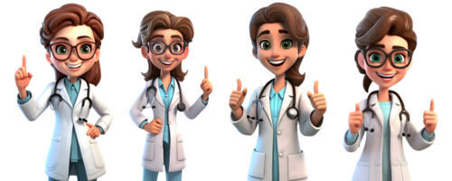 3d signora cartone animato medico personaggio su trasparente sfondo png
