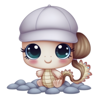 Cute little cartoon girl with snake and cap on transparent background png