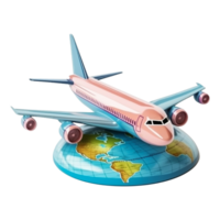 Airplane flying around the planet Earth on transparent background png