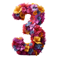 3d floral number 3 on transparent background png