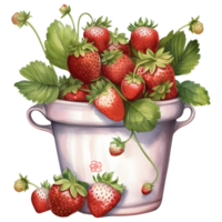 strawberry in bucket on transparent background png