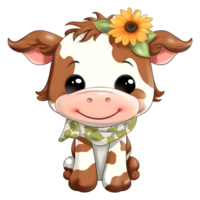 Cute baby cow clipart on transparent background png