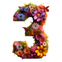 3d floral número 3 en transparente antecedentes png