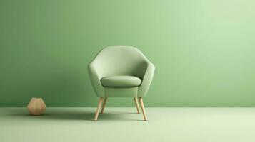 Green armchair on a green wall background photo