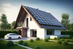 solar paneles instalado en el techo de un casa. alternativa energía fuente foto