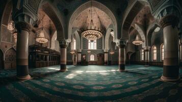 Lamps in the interior of the Grand Mosque in Istanbul, Turkey photo