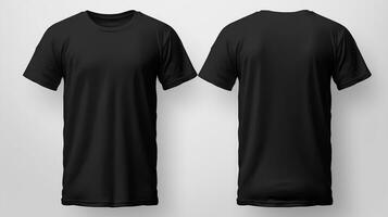 negro camiseta Bosquejo, frente y espalda vista, aislado en negro antecedentes foto