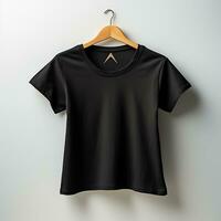 Black t-shirt on a hanger on a white background photo