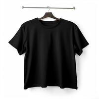 Black t-shirt on a hanger on a white background photo