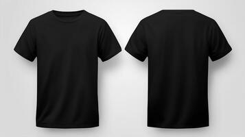 Black T-shirt mockup, front and back view, isolated on black background photo