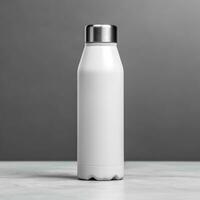 Blank white bottle mockup on grey background photo