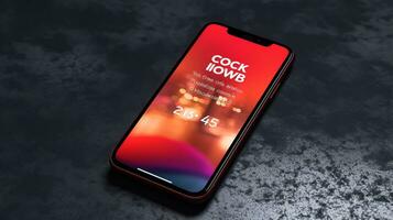 Smartphone mockup with a red screen on a dark background photo