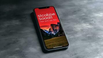Smartphone mockup with a red screen on a dark background photo