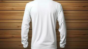 White t-shirt mockup on wooden background photo