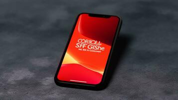 Smartphone mockup with a red screen on a dark background photo