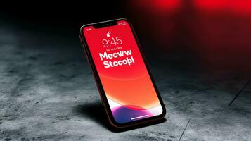 Smartphone mockup with a red screen on a dark background photo