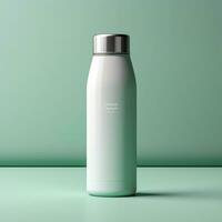 Blank white shampoo bottle mockup on green background photo