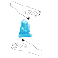 céleste mystique ligne mains avec bleu pente quartz cristal. ésotérique symboles png