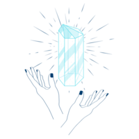 celestial místico línea manos con azul brillante contorno degradado cuarzo cristal. esotérico símbolos png