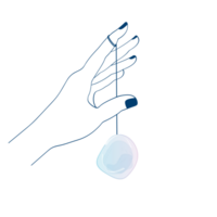 Line Art Boho Hand Holding Blue Shining Crystal. Not AI png