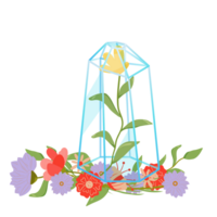 översikt kristall. botande transparent läkning kvarts med blommor, blommor. lutning klar ljus pärla med ram. magi sten png