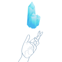 celestial místico linha mãos com azul gradiente quartzo cristal. esotérico símbolos png