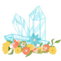 esboço cristal. curativo transparente cura quartzo com floral, flores. gradiente Claro brilhante gema com quadro. Magia pedra png