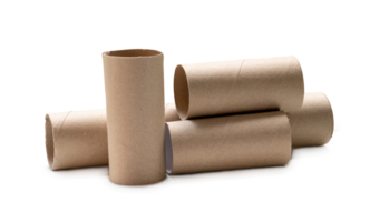 Long and short tissue paper cores in stack isolated with clipping path and shadow in png file format.