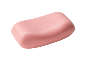 Single dry pink soap bar isolated with clipping path in png file format