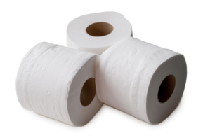 three rolls of white tissue paper or napkin isolated with clipping path. and shadow in png file format