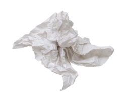 Célibataire vissé ou froissé tissu papier ou serviette de table dans étrange forme après utilisation dans toilette ou salle de repos isolé avec coupure chemin dans png fichier format.
