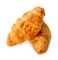 two piece of croissant in stack isolated with clipping path and shadow in png file format.