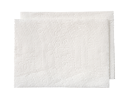 Top view of two folded pieces of white tissue paper or napkin in stack isolated with clipping path in png file format