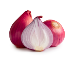 Fresh red onions with half isolated with clipping path and shadow in png file format