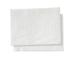 oben Aussicht von zwei gefaltet Stücke von Weiß Gewebe Papier oder Serviette im Stapel isoliert mit Ausschnitt Pfad im png Datei Format