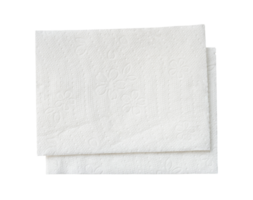 Top view of two folded pieces of white tissue paper or napkin in stack isolated with clipping path in png file format