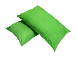 Green pillows in stack in hotel or resort room isolated on white background with clipping path in png file format Concept of comfortable and happy sleep in daily life