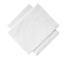 Top view of two folded pieces of white tissue paper or napkin in stack isolated with clipping path. in png file format