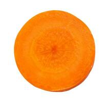 Top view and close up photo of single orange carrot slice isolated on white background with clipping path.