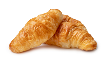 Three piece of croissant in stack isolated with clipping path. and shadow in png file format