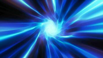 Blue hypertunnel spinning speed space tunnel made of twisted swirling energy magic glowing light lines abstract background video