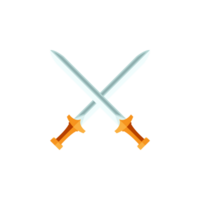 Cartoon game sword on transparent background. Crossed Knight Sword Ancient Weapon Cartoon Design png
