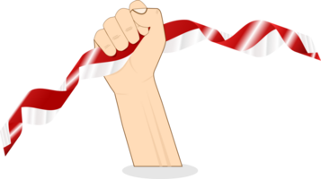 hand innehav indonesien flagga band, oberoende dag bendera Merah putih hydda ri illustration transparent bakgrund png