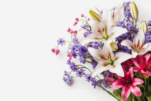 Patriotic Blooms Vibrant American Flag Color Flowers on a White Background with Copy Space photo