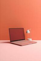 Sleek Laptop Mockup Trendy Background, High Quality and Realistic, Perfect for Marketing photo