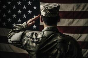 Respect and Honor A Captivating Back View Photography of Military Saluting the USA Flag, a Tribute to Patriotism and Sacrifice photo